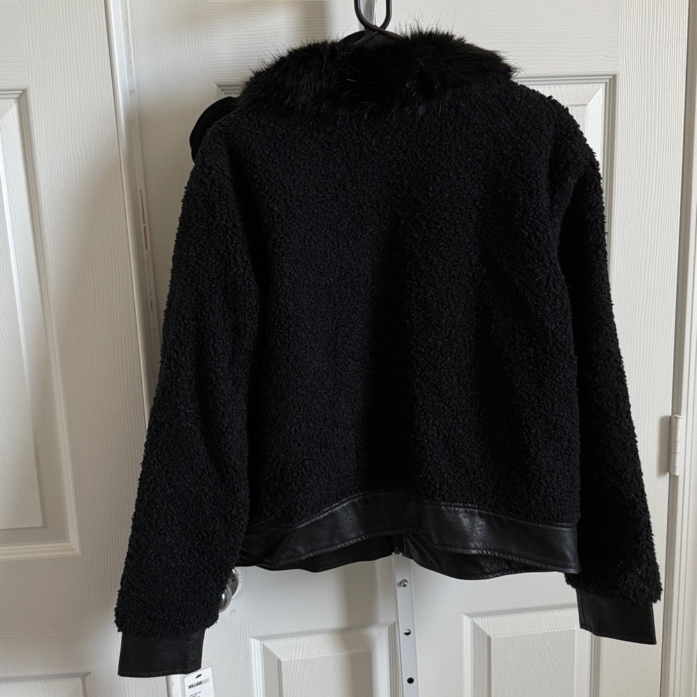 William Rast Black Faux Fur Trim Jacket Woman Size L New with Tags - Picture 8 of 10